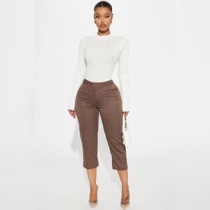 Business As Usual Pinstripe Capri Pant - Brown